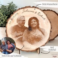 Personalisiertes Geschenk Mit Fotogravur | Holzscheibe Namen & Datum Graviert Zur Hochzeit, Jubiläum, Eltern von BahaeDesigns
