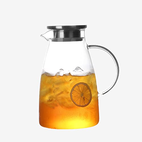 Glaskrug, 1,5 Liter Wasserkrug mit Deckel und präziser Skalenlinie, leicht zu reinigen, hitzebeständig, Borosilikatglas, Karaffe mit Griff für heiße/kalte Getränke von Bai You Mei