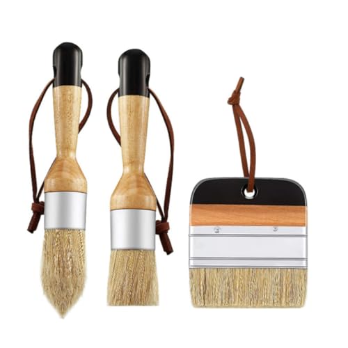 3 Stück Pinsel Pinselset Kreide und Wachs Pinsel Set, Borstenpinsel Möbel flach spitz runde Kreidepinsel Zaun Dekorieren Schwarz dekorieren von Bai42Ylou