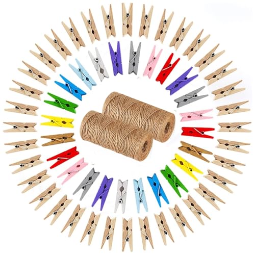 100 Stück Mini Holzklammern, 3.5CM Wäscheklammern Holz, mit 30m Juteschnur, Natur Holzklammern Klein,Deko Wäscheklammern, Natürliche Zierklammern-für DIY-Dekoration,Fotowand, Postkarten, Briefen 100 Stück Mini Holzklammern, 3.5CM Wäscheklammern Holz, mit 30m Juteschnur, Natur Holzklammern Klein,Deko Wäscheklammern, Natürliche Zierklammern-für DIY-Dekoration,Fotowand, Postkarten, Briefen von BaiDekun