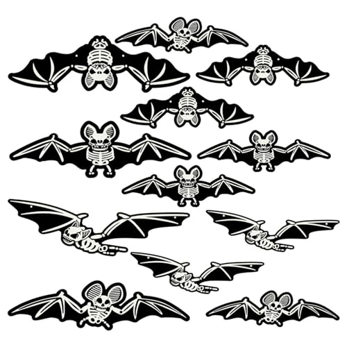 12 Stück Fledermaus Deko, Halloween Deko Outdoor Und Innen, Fluoreszenz Fledermäuse, Wasserdichtes PVC Halloween Wanddeko Horror Deko Mit Fischschnur Und Klebepunkten Für Horror Party Dekorationen von BaiDekun