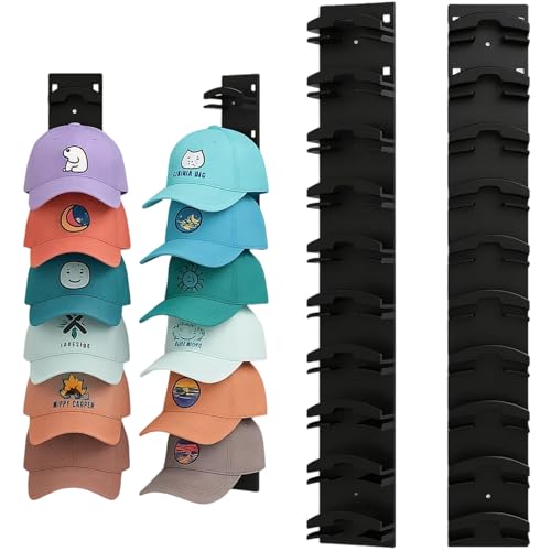 2 Cap Halter, Cap Halterung Wand, Cap Aufbewahrung, Kappenhalter, Cap Organizer, Platzsparende Lösung für Baseballkappen, Schwarze Halterung von BaiDekun