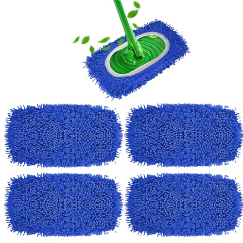 4 Stück Bodentücher Mikrofaser, Nasse Bodentücher Wiederverwendbare für Swiffer Sweeper, 25.5 x 11.5 cm, Waschbar Mikrofaser-Wischpads Nachfüllpack für die Reinigung von Hartböden/Holzböden von BaiDekun
