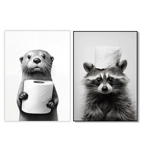 Badezimmer Deko Bilder Poster, Witziges Motiv eines kleinen Otters mit Toilettenpapier in der Hand – Ohne Rahmen, Maße 20 x 30 cm von BaiDekun