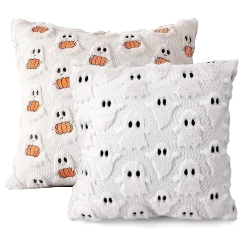 BaiDekun 2 Stück Halloween Kissenbezug 45 x 45 cm, Lustige Geisterdekoration für Herbst & Halloween-Zimmer, ästhetischer Bettwäsche-Cover, Zimmer Deko Aesthetic (Nur Cover) von BaiDekun