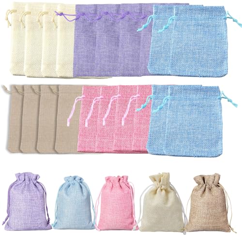 BaiDekun 20 Stück Jutesäckchen mit Kordelzug 10x14 cm – Bunte Stoffsäckchen in 5 Farben – Kleine Leinen Geschenksäckchen Schmuckbeutel zum Befüllen für Hochzeit, Geburtstag, Kinderparty von BaiDekun