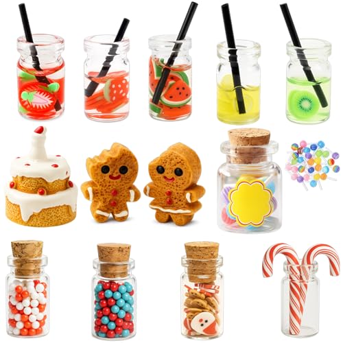 BaiDekun 28 Stück Wichtel Zubehör, Miniatur Zubehör Set für Weihnachten, Inklusive Hochflaschen, Früchtegläser, Kekse und Kuchen, Ideal für Wichteltür Deko, Puppenhaus und Miniaturenwelt von BaiDekun