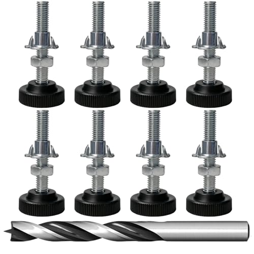 8 Stück Möbelfüße Verstellbar M8 x 50 mm Stellfüße, Regulierschrauben Höhenverstellbar mit Einschlagmuttern, Kontermuttern und Metallbohrer – Nivellierfüße für Möbel, Schrank, Tisch, Werkbank von BaiDekun