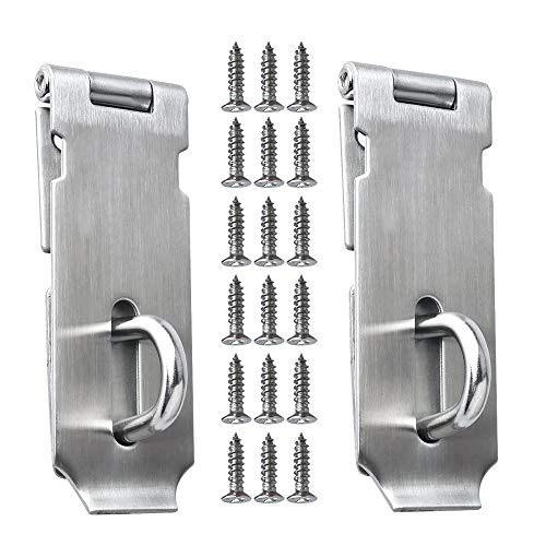 BaiJ Sicherheitsüberfalle,2er Pack Sicherheits Überfalle Edelstahl Schloss Vorrichtung mit Srceews Vorhängeschloss Tür Hasp Türschloss Torverschluss für Türfensterschrank Garage Garden Silber 5 Inch von BaiJ