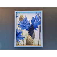 Blumen Handgewebter Wandteppich, Kornblume, Wandbehang Dekor Blau, Einweihungsparty Geschenk, Blau Abstrakte Textilkunst von Baibatextileart