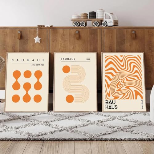 3Pcs Orange Bauhaus Kunstdruck Leinwand Malerei Abstrakte Minimalistische Geometrische Ausstellung Poster Wand Kunst Wohnkultur 40X60Cmx3Pcs Kein Rahmen von Baibexing
