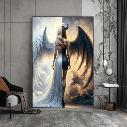 Abstrakte Engel Und Teufel Cartoon Frau Wand Kunst Leinwand Gemälde Ästhetische Kunst Poster Und Drucke Moderne Wohnzimmer Home Decor Bilder 21X30Cm Kein Rahmen von Baibexing
