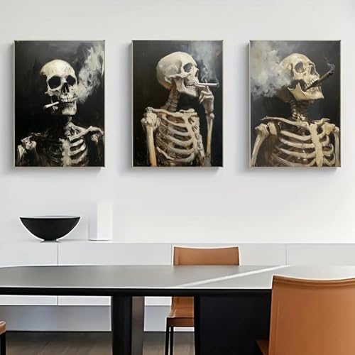 Abstrakte Ghost Schwarz & Weiß Skeleton Rauchen Leinwand Malerei Halloween Wand Kunst Poster Drucke Für Wohnzimmer Wohnkultur 30X40Cmx3Pcs Kein Rahmen von Baibexing