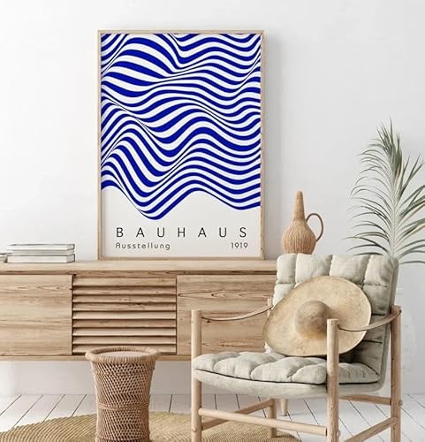 Baibexing Abstrakter Blauer Bauhaus-Leinwanddruck, Posterdruck, Minimalistische Retro-Wandkunst, Bauhaus-Ausstellungsplakat, Moderne Raumdekoration, A1 40X50Cm Kein Rahmen von Baibexing