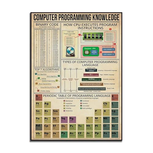 Baibexing Computer Programmierung Wissen Poster Ingenieur Computer Poster Wissen Retro Leinwand Malerei Computer Programmierer 50X70Cm Kein Rahmen von Baibexing