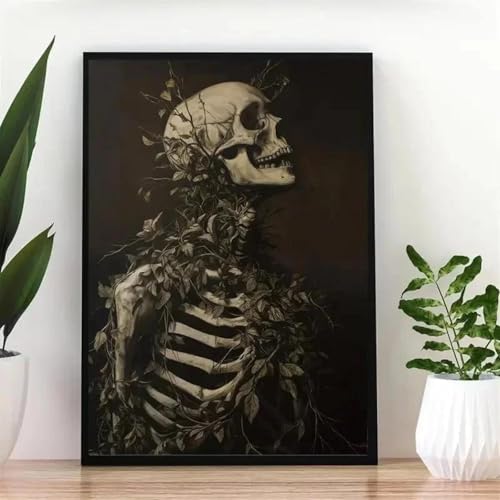 Baibexing Dark Schädel Und Welken Pflanzen Wand Kunstdrucke Leinwand Malerei Poster Bild Für Wohnzimmer Spielen Zimmer Wohnkultur 50X70Cm Kein Rahmen von Baibexing