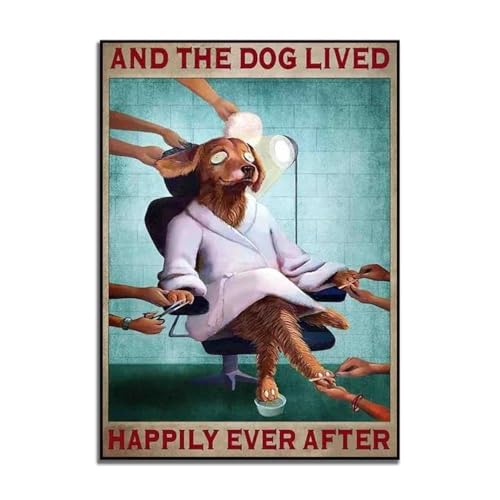 Baibexing Retro-Poster Zur Hundepflege, Haustier-Spa-Salon-Dekor, Hunde Leben Glücklich, Wandkunst, Hundefriseur-Geschenk, Perfektes Wohndekor 40X50Cm Kein Rahmen von Baibexing
