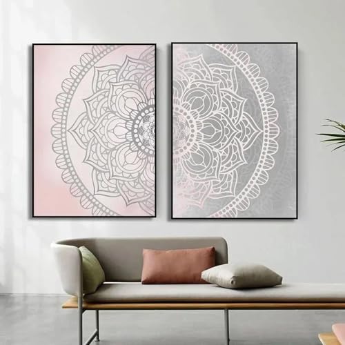 Leinwand Malerei Mandala Floral Neutral Farben Boho Yoga Wand Kunstdruck Poster Bild Für Wohnzimmer Home Interior Decor 50X70Cmx2Pcs Kein Rahmen von Baibexing