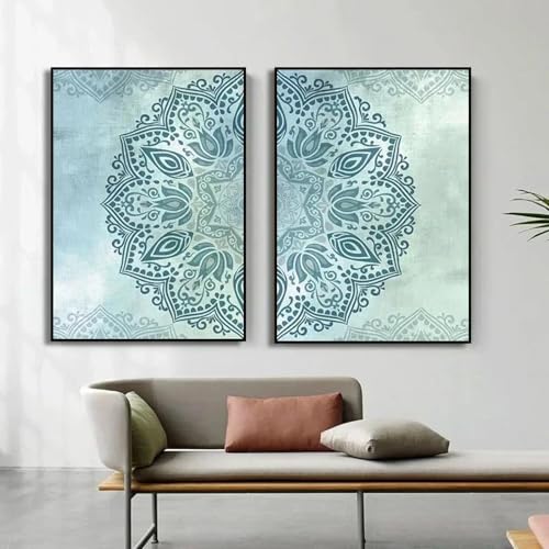 Leinwand Malerei Mandala Floral Neutral Farben Boho Yoga Wand Kunstdruck Poster Bild Für Wohnzimmer Home Interior Decor 50X70Cmx2Pcs Kein Rahmen von Baibexing