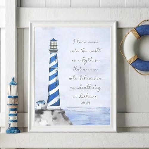 Leuchtturm Bibelvers Inspirierendes Zitat Leinwandmalerei Strand Nautisches Dekor Christliche Wandkunst Poster Drucke Wohndekoration 40X50Cm Kein Rahmen von Baibexing
