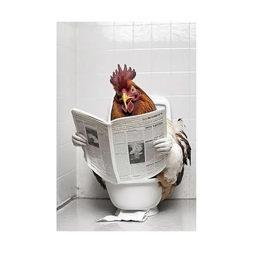Baibexing Tier-Küken-Toiletten-Zeitungs-Leinwand-Malerei-Druck Wand-Kunst Plakat Lustiges Launisches Bild Für Klo-Badezimmer-Wohnkultur A8 60X90Cm Kein Rahmen von Baibexing