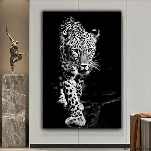 Schwarz Und Weiß Spaziergang Leopard Leinwand Malerei Leopard Kunst Bilder Poster Drucke Modulare Tier Für Wohnzimmer Wohnkultur 30X40Cm Kein Rahmen von Baibexing
