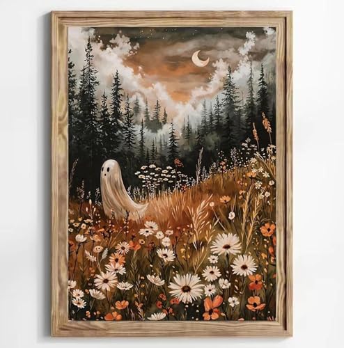 Zauberwald Und Herbst Thema Geist Leinwand Malerei Druck Natürliche Blumen Halloween Wand Kunst Poster Wohnzimmer Home Decor A2 40X50Cm Kein Rahmen von Baibexing
