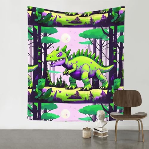 Baicrane Grüner Dinosaurier-Wandteppich, 152,4 x 130,9 cm, Bohemian-Kunst-Dekor für Ihr Wohnzimmer, Schlafzimmer oder Büro. von Baicrane