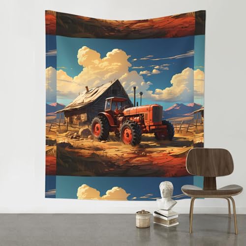 Baicrane Wandteppich, Motiv: Bauernhof, roter Traktor, 152,4 x 130,9 cm, Bohemian-Kunstdekor für Ihr Wohnzimmer, Schlafzimmer oder Büro. von Baicrane