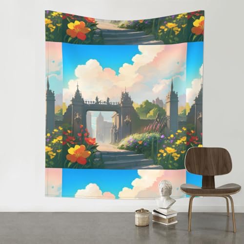 Baicrane Wandteppich "Outside The Castle Gate", 152,4 x 130,9 cm. Böhmische Kunstdekoration für Ihr Wohnzimmer, Schlafzimmer oder Büro. von Baicrane