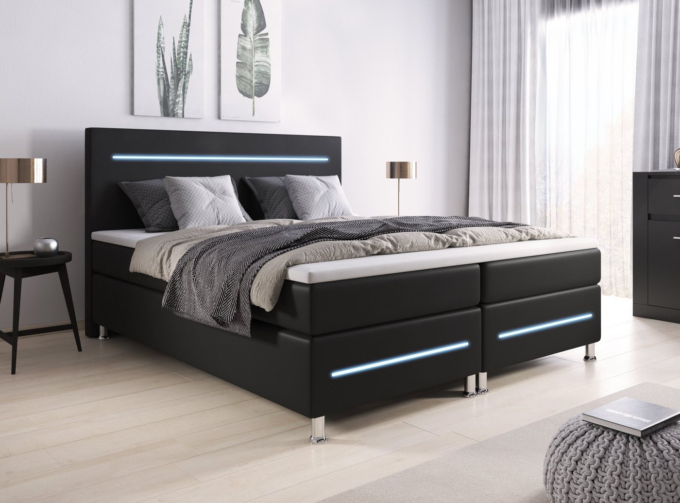 Baidani Boxspringbett Baidani Boxspringbett Sejour mit LED, mit Topper und LED von Baidani