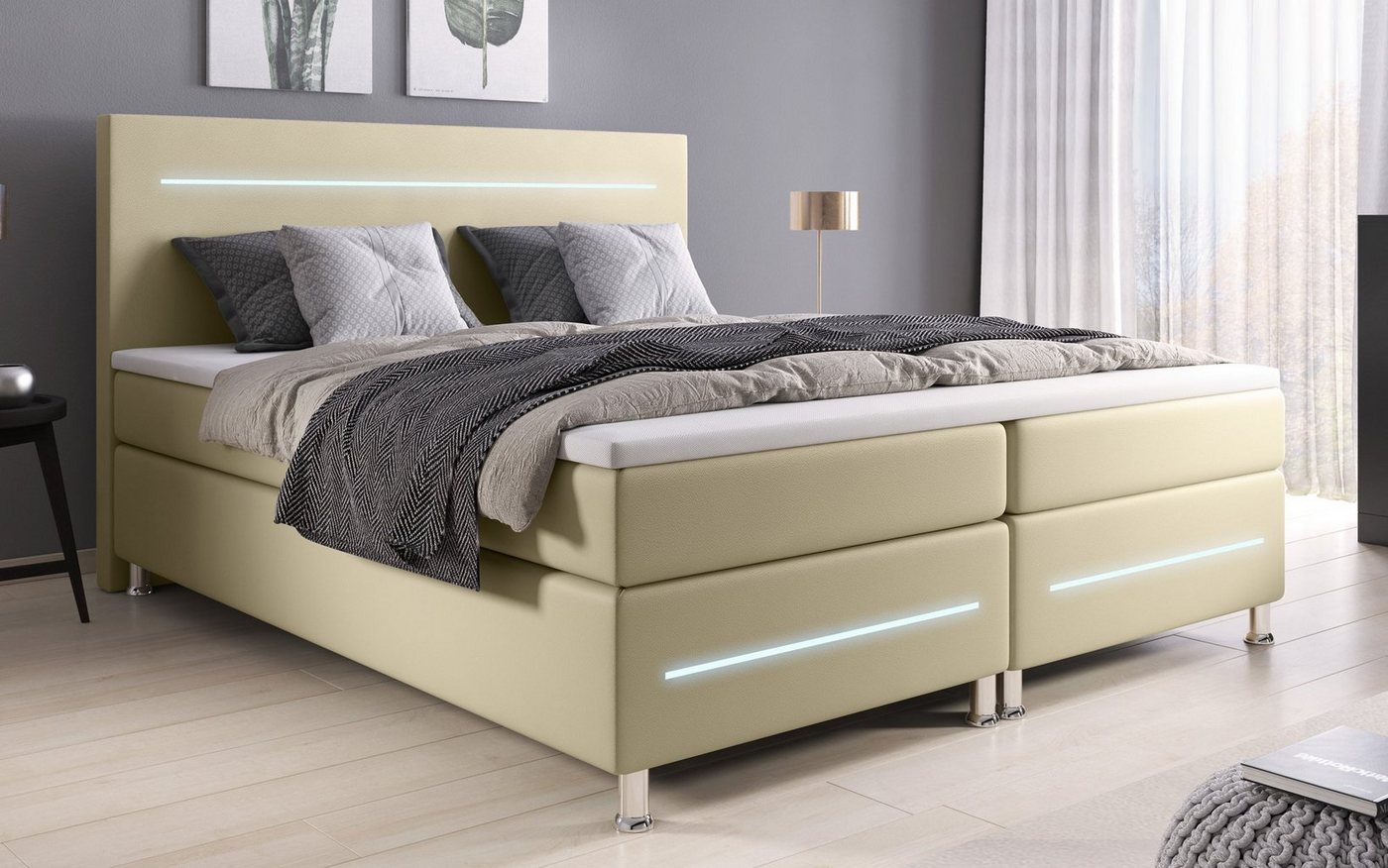 Baidani Boxspringbett Baidani Boxspringbett Sejour mit LED, mit Topper und LED von Baidani