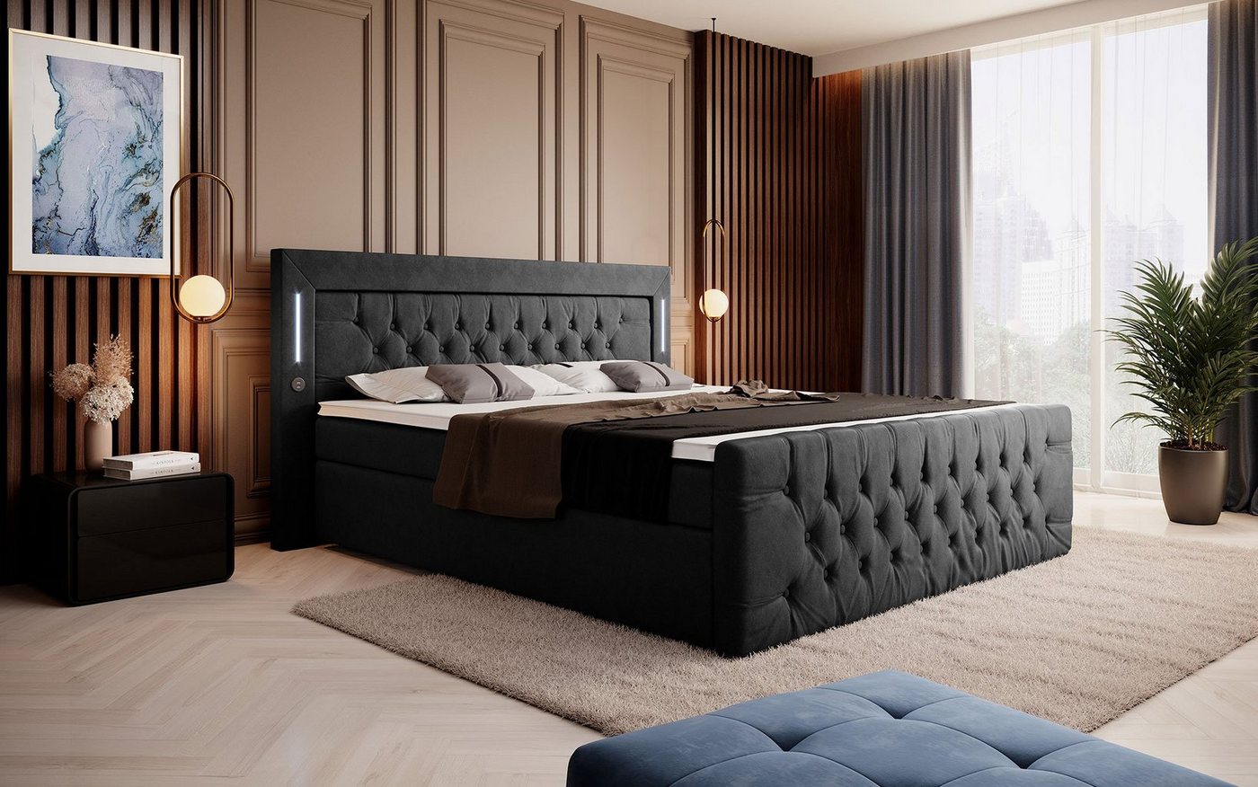 Baidani Boxspringbett Boxspringbett Amelie mit LED und Stauraum Baidani Boxspringbett Boxspringbett Amelie mit LED und Stauraum von Baidani