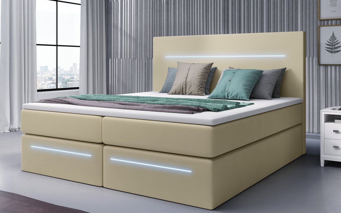 Baidani Boxspringbett Boxspringbett Barcelona mit LED und Stauraum von Baidani