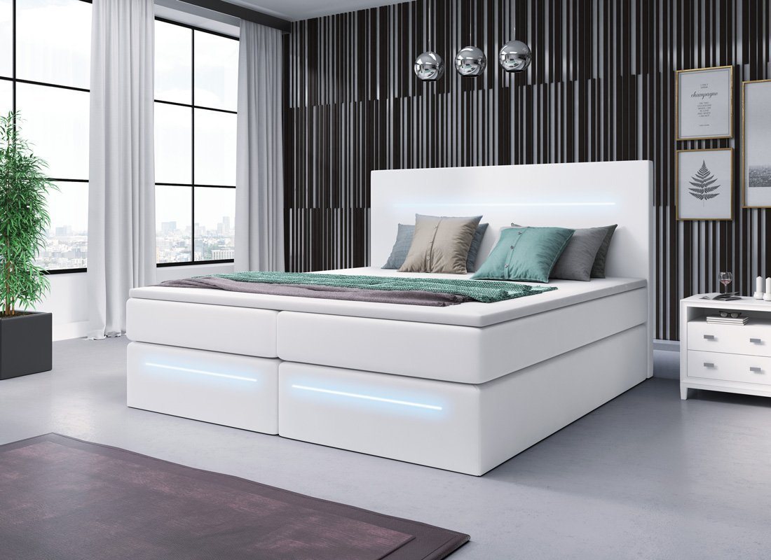 Baidani Boxspringbett Boxspringbett Barcelona mit LED und Stauraum von Baidani