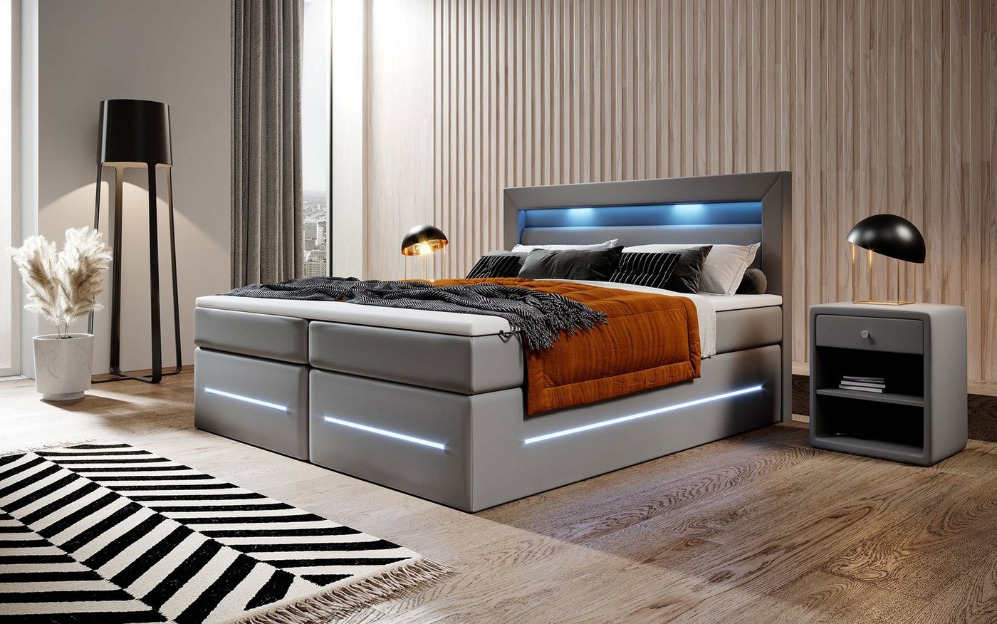 Baidani Boxspringbett Boxspringbett Sevilla mit LED und Stauraum von Baidani