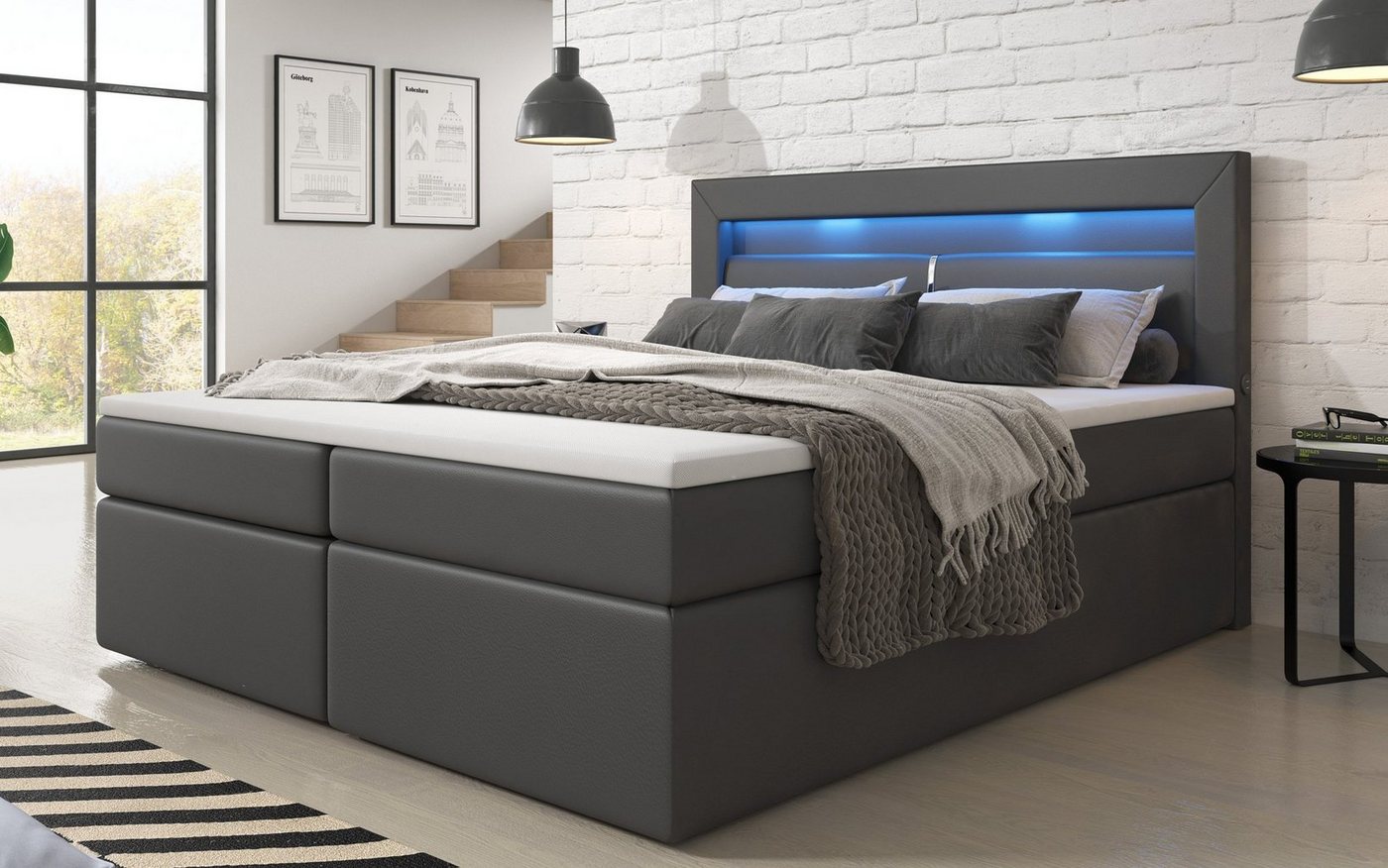 Baidani Boxspringbett Repos mit LED und USB inkl. Topper, Hotelbett von Baidani