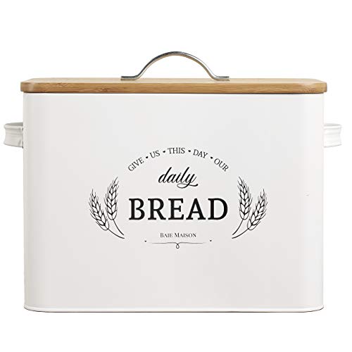 Baie Maison Extra große weiße Bauernhaus-Brotbox für Küchenarbeitsplatte – Brotkastenhalter für 2+ Brote – Brotaufbewahrungsbehälter – rustikaler Brotbehälter im Vintage-Stil aus Metall, von Baie Maison