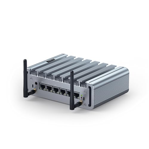 Baieyu Firewall Appliance Mini PC mit 6 x 2.5GbE LAN, Celeron J4125, Lüfterloser Industrie Mini PC mit 16GB RAM DDR4 512GB SSD, Auto Power On, ESXi, PXE, OPNsense, SIM Slot, 1×HD, RS232 COM von Baieyu