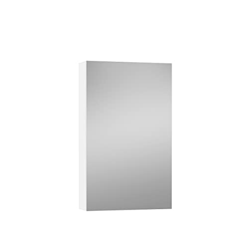 Baikal Camerino Schrank mit Spiegel, Mehrzweck-Badezimmerschrank, wahlweise mit oder ohne LED-Licht, einfache Montage, montierter Schrank, weißes Finish, 48 cm von Baikal