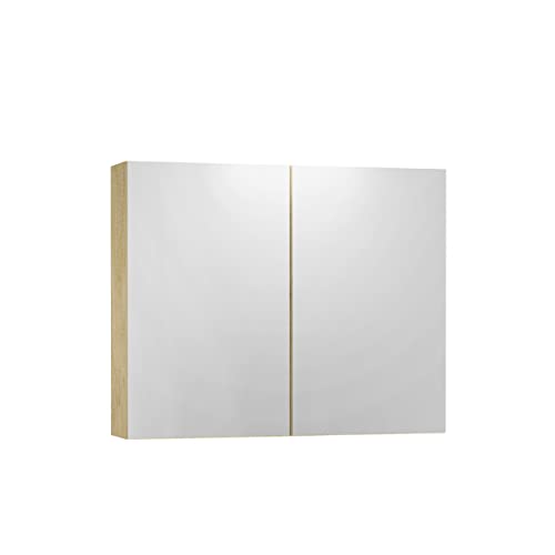 Baikal Camerino mit Spiegel, Mehrzweck-Badezimmerschrank, wahlweise mit oder ohne LED-Licht, einfache Montage, montierter Schrank, Natur-Finish, Camerino, 80 cm von Baikal