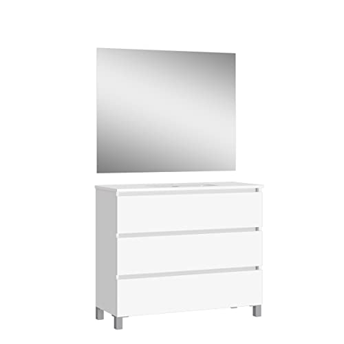 Baikal NEO, Melamin 16 mm Keramikwaschbecken Badezimmermöbel mit Waschbecken und Spiegel, weiß, 90 cm von Baikal