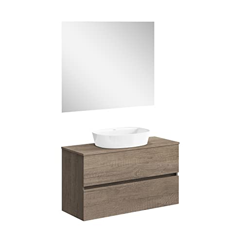 Baikal Onyx Badezimmermöbel, montiert, 2 Schubladen, Badezimmermöbel mit Waschbecken, Wandschrank, Keramikwaschbecken, inkl. Spiegel, 100 cm Nebraska von Baikal