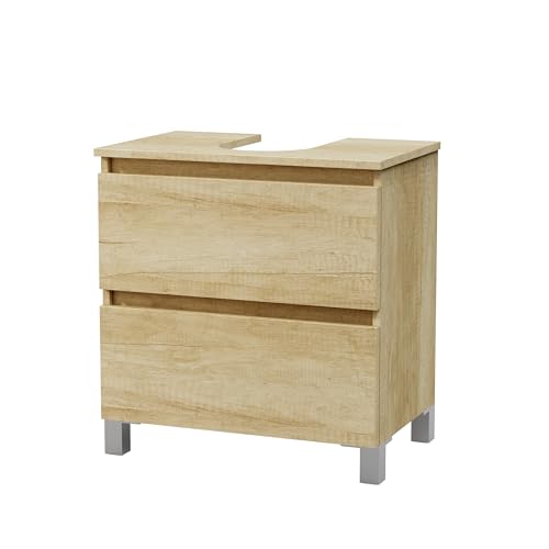 Baikal Zia Badezimmerschrank mit Beinen, Unterschrank für Waschbecken, Badezimmerschrank mit 2 Schubladen für mehr Ergonomie, montiert, Natur von Baikal