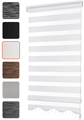 Bailena Doppelrollo Klemmfix ohne Bohren 4in1 Rollos für Fenster Tür Wand Decke Fensterrollo Innen Gardinen mit Volant mit Perlen Weiß 70x200cm von Bailena