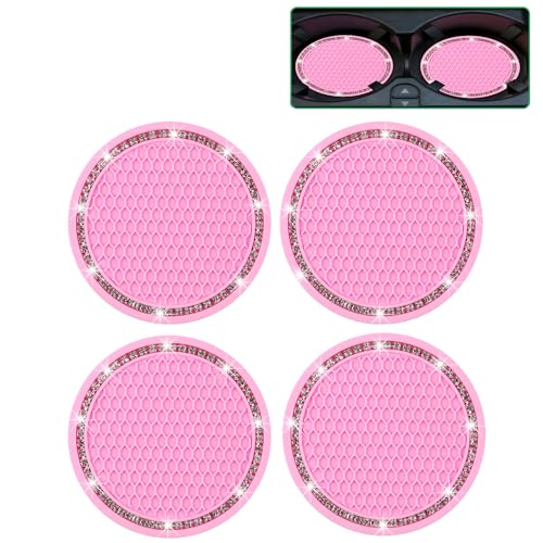 Bailinks Hochwertige Glitzer Auto-Untersetzer, 4er Set, Anti-Rutsch Silikon Getränkehalter, Ideal für Auto-Innenraum und Tassen, Dekorative Coaster, Langlebig und Wasserabweisend (Rosa) von Bailinks