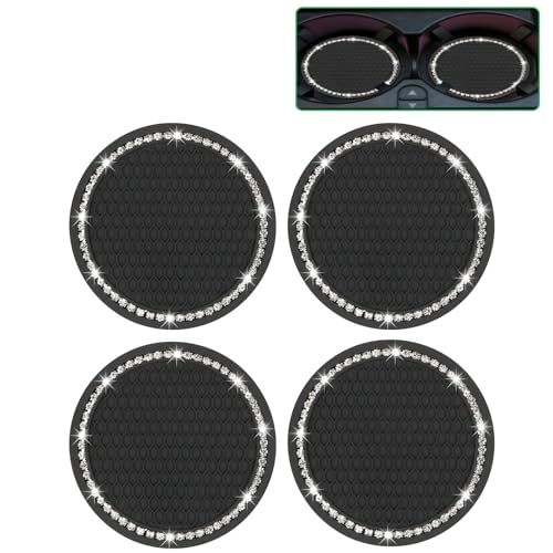 Bailinks Hochwertige Glitzer Auto-Untersetzer, 4er Set, Anti-Rutsch Silikon Getränkehalter, Ideal für Auto-Innenraum und Tassen, Dekorative Coaster, Langlebig und Wasserabweisend (Schwarz) von Bailinks