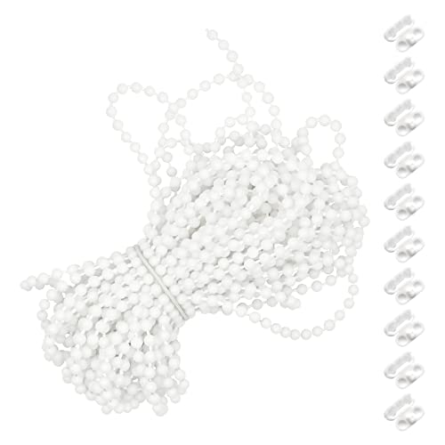 Bailinks Rollo-Schnur, 10 Meter Kunststoff-Perlenkette für Rollo, vertikales Rollo, mit 10 Stück Paarverbinder, Kordel für Rollo, Ersatz-Reparaturbeschläge (weiß) von Bailinks