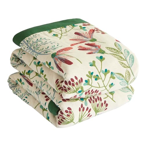 Bailix Premium Boho Tagesdecke 100% Baumwolle Kuscheldecke Doppelseitige Musselin Boho Decke 150x200cm, Kuschelige Sofadecke & Bettüberwurf, Patchworkdecke, Sommedecke für Wohnzimmer Grün/Beige von Bailix