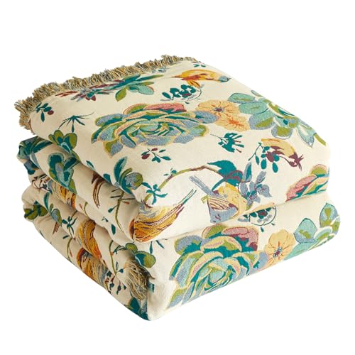Bailix Premium Boho Tagesdecke 100% Baumwolle Kuscheldecke mit Fransen Doppelseitige Musselin Boho Decke 200x230cm, Kuschelige Sofadecke & Bettüberwurf, Sommedecke für Wohnzimmer weiß/Grün von Bailix
